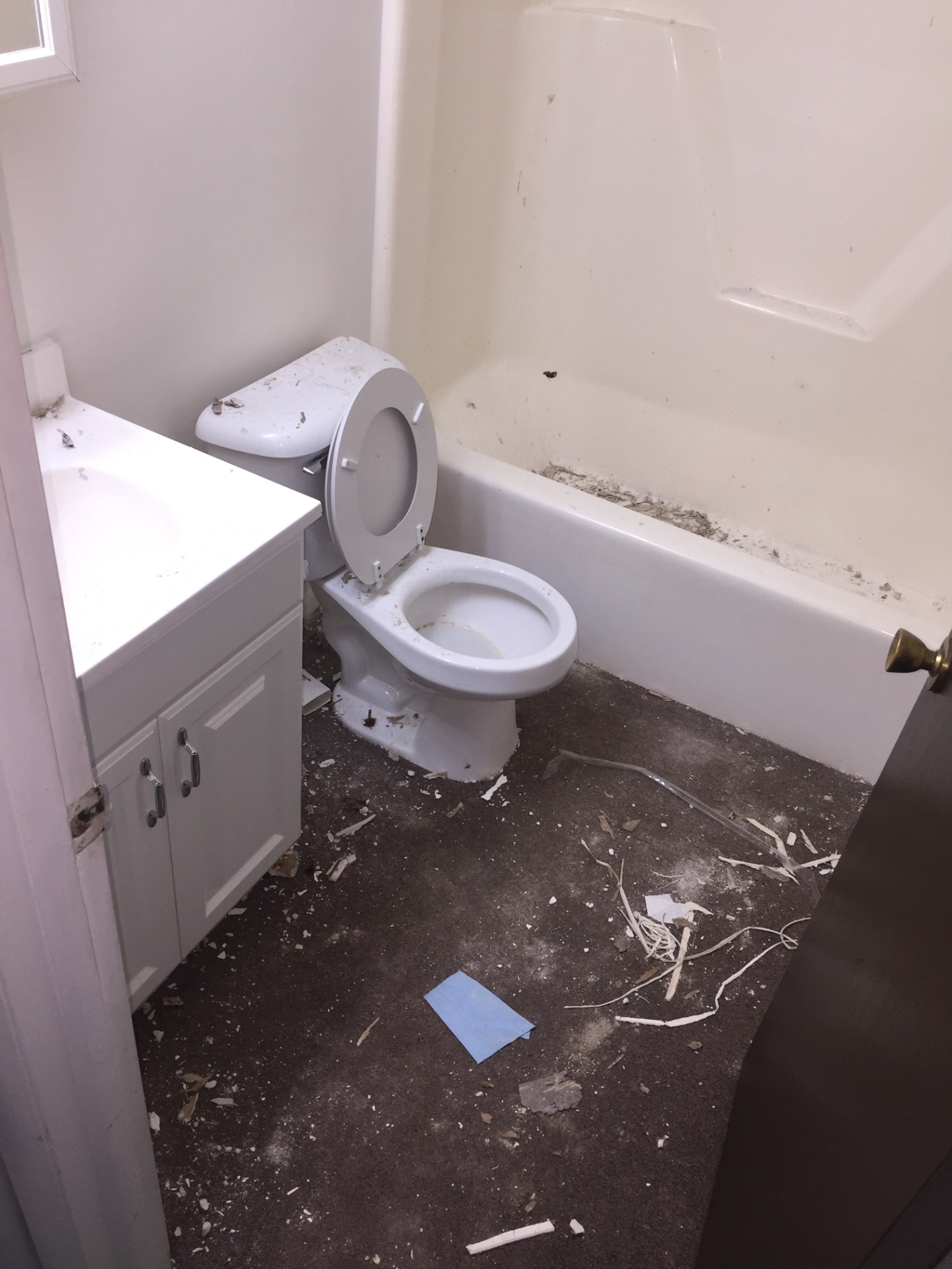 Post-construction residential bath before and after — before